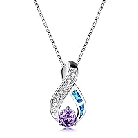 Bellitia Jewelry 925 Sterling Silver Amethyst Pendant Necklace for Her, Multi-Coloured Birthstones Amethyst Blue Opal Cubic Zirconia Necklace for Women
