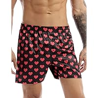 FEESHOW Men's Satin Boxers Silk Sleepwear Underwear Heart Print Shorts Beach Shorts