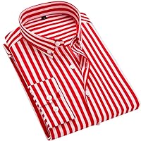 DOKKIA Men's Casual Long Sleeve Vertical Striped Button Down Dress Shirt