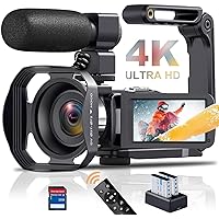 4K 48MP 60FPS IR Night Vision Vlogging Camera Camcorder with 18X Zoom, WiFi, 32GB SD Card, Microphone, 2.4G Remote Control, and Lens Hood - Ideal for YouTube Recording