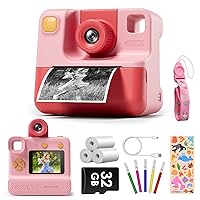 Kids Camera Instant Print, Christmas Birthday Gifts for Toddle Girls Boys Age 3-12, 20MP & 1080P Selfie Digital Camera with 3 Roll No-Ink Print Paper 32G SD Card - Pink KC05