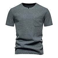 V Neck T Shirts Men Short Sleeve Casual Beach Hippie Basic Tees Fashion Slim Fit Pullover Blouses Muscle Tops with Pocket