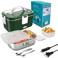 Electric Lunch Box Food Heater 70W-100W Heated Lunch Boxes for Adults Car/Truck/Office, 1.8L Leakproof Portable Food Warmer Heating Lunch Box with Removable SS Container Fork & Spoon Food Heating
