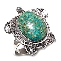 925 Sterling Silver Ring for Men and Womens Turquoise Gemstone Handmade Turtle Design Fashion Jewelry Designer Rings for Outings Gifts Birthdays Party Casuals US size 8
