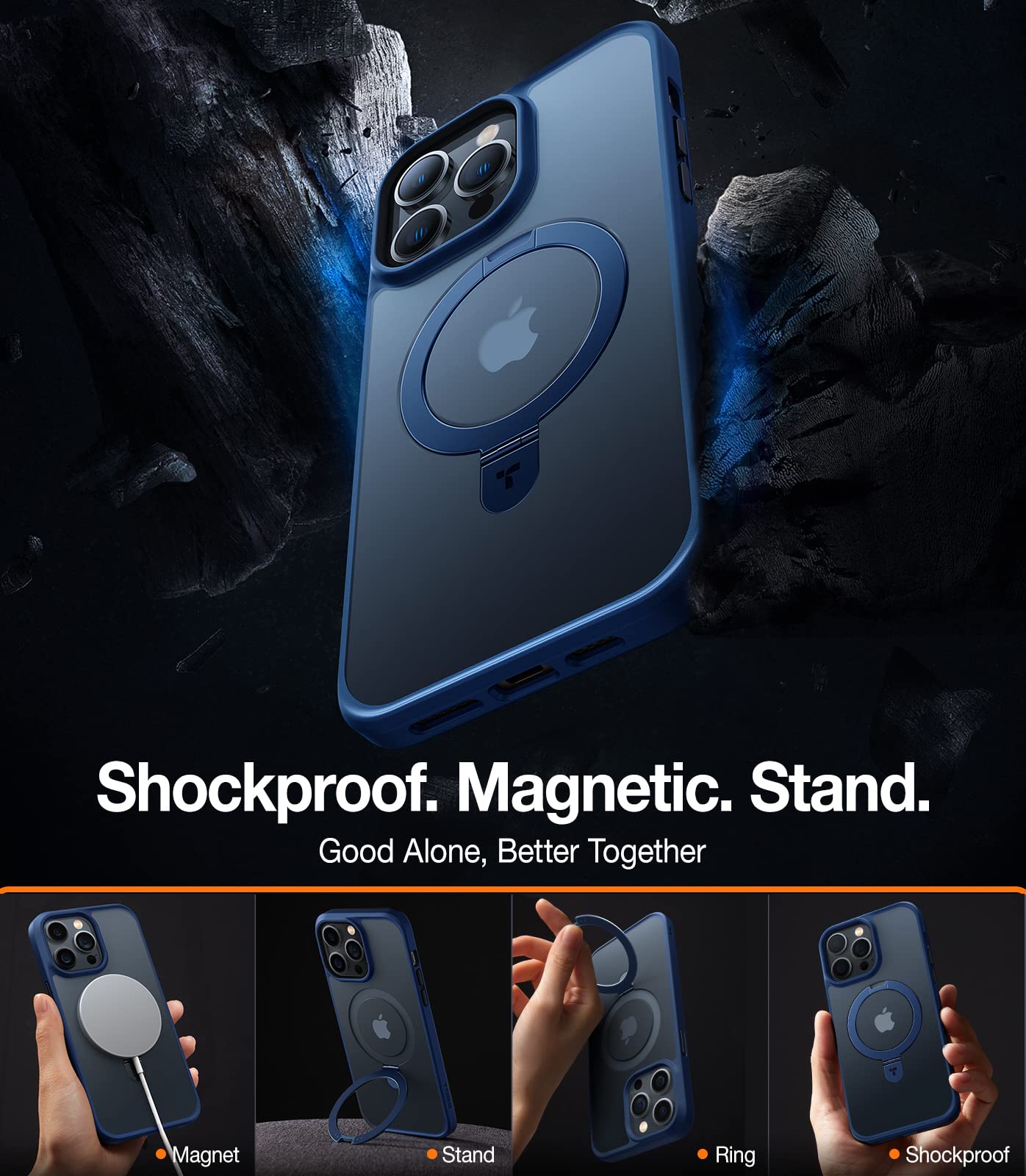 TORRAS Magnetic UPRO Ostand for iPhone 12 Pro Max Case [Compatible with Magsafe] with Stand, [MIL-Grade Drop Protection] Shockproof Matte Back Slim Protective Case iPhone 12 Pro Max Phone Case, Blue