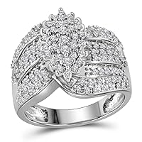 TheDiamondDeal 10kt White Gold Womens Round Prong-set Diamond Oval Cluster Ring 3/4 Cttw