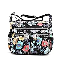 Oichy Crossbody Bag for Women Floral Shoulder Bag Messenger Bag Casual Nylon Purses Handbags for Daily Use Travel Work