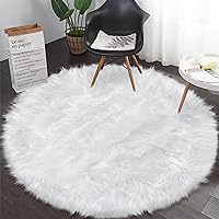 White Round Rugs for Bedroom, 5x5 Feet Fluffy Circle Rug for Kids Room, Furry Carpet for Teen's Room, Shaggy Circular Rug for Nursery Room, Fuzzy Plush Rug for Dorm, White Carpet