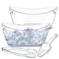 Ice Bucket - Ice Buckets for Parties with Scoop & Tong - Clear Acrylic Champagne Bucket with Easy-to-Carry Handles - Long and Narrow 5.5 Liter Clear Bucket - Fits 3 Wine / 5 Beer Bottles