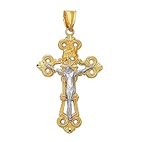 Jewelry Affairs 14k 2 Tone Gold Flat Textured Finish Crucifix Pendant