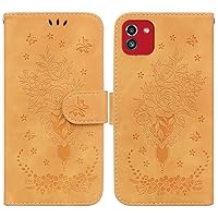 IVY Galaxy A03 Wallet Case for Samsung A03 Case - Rose Design - Flip Kickstand - Magnetic Buckle - Drop Protection - Yellow