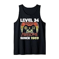 Level 34 Unlocked Awesome Since 1989 34th Birthday Gaming Tank Top