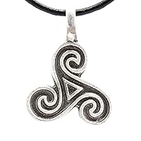 Pewter Triple Spiral of Life Celtic Pagan Pendant on Leather Necklace