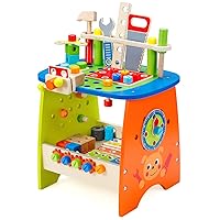 Ohuhu Kids Tool Set: 89Pcs Wooden Toddler Tool Workbench Toy Set with Construction Learning Educational Bench Play Toys for Boys Girls Age 3 4 5 6 7 Birthday Gift