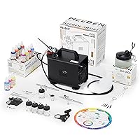 MEEDEN Airbrush Kit with Compressor and Paint - 1/6 HP Quite Air Compressor for Model Painting with 3 Dual-Action Airbrush Guns - 24 Colors 30ml Acrylic Spray Paint Set with Hose Holder Cleaner
