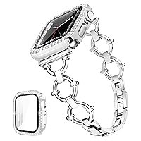 G-ficu Ring Shaped Strap Compatible with Apple Watch 45mm 44mm 42mm 41mm 40mm 38mm iWatch Series 7 6 SE 5 4 3 2 1 Lightweight Slim Metal Band for Women Chic