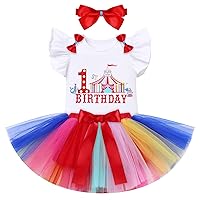 IBTOM CASTLE Baby Girls 1st Birthday Dress Rainbow Short Sleeve Romper Tutu Skirt Headband Kid Cake Smash Photo Shoot Clothes