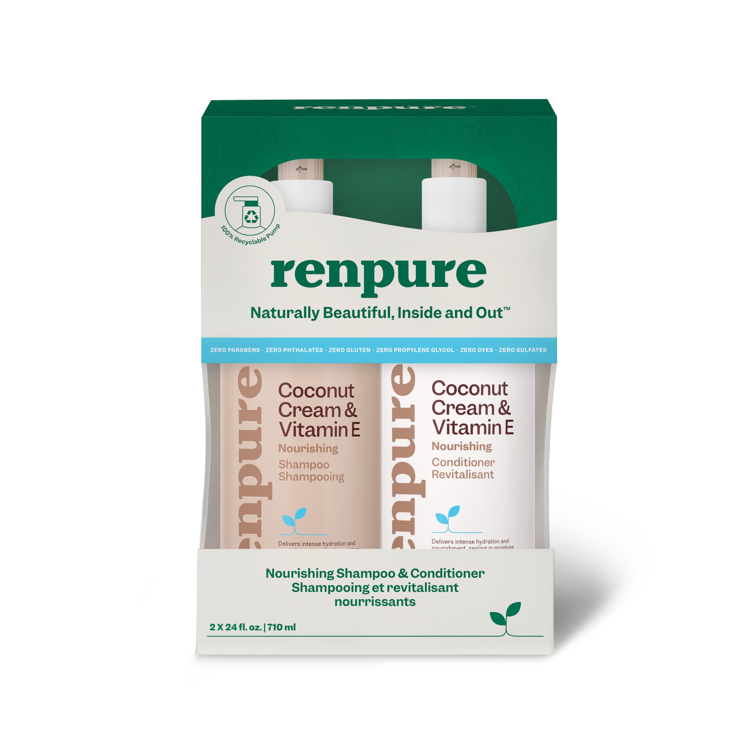 Renpure Coconut Cream & Vitamin E Nourishing Shampoo and Conditioner Set, 24oz