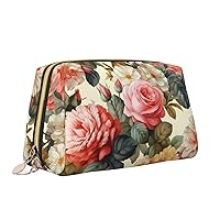 Vintage Floral Print Makeup Bag Portable Versatile Toiletry Bag Large Capacity Cosmetic Bag For Women