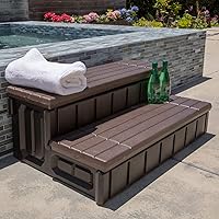 XtremepowerUS Universal 2 Slip-Resistant Spa & Hot Tub Step Outdoor Indoor Compartment Spa Step with Storage, Brown/Black