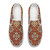 Yellow Ethnic Floral Abstract Flower Pattern Women's Slip on Canvas Non Slip Shoes for Women Skate Sneakers (Slip-On)