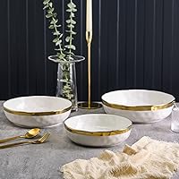 Stone Lain Florian Porcelain 3-Piece Round Shallow Bowl Service Set, White wit Gold Rim