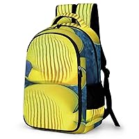 Yellow Tropical Fish Laptop Backpack Durable Computer Shoulder Bag Business Work Bag Camping Travel Daypack