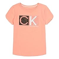 Calvin Klein Girls' Short Sleeve Cotton T-Shirt with Flip Sequin Design & Tagless Interior