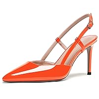 WAYDERNS Women's Solid Pointed Toe Buckle Slingback Ankle Strap Patent Leather Stiletto High Heel Pumps Shoes 3.5 Inch