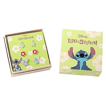 Disney Lilo and Stitch Experiment 626 Silver Plated Stud Earring Set, 3 Pairs - Officially Licensed