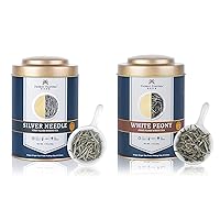 Premium Silver Needle White Tea(1.76oz|50g) and White Peony Tea(1.47oz|40g), Caffeine Low Organic Loose Leaf Tea from Fuding Fujian China