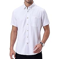 Alimens & Gentle Men's Casual Linen Shirts Short Sleeve Button Down Shirts Summer Beach Shirt Dress Shirt