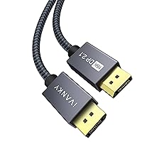 IVANKY 16K Displayport Cable 10ft, DP 2.1 Cable [16K@60Hz, 8K@120Hz, 4K@240Hz/165Hz/144Hz], DisplayPort 2.1 Cable Support HDR, HDCP 2.2, 3D, Compatible with Gaming Monitor, TV and More, Grey-10ft
