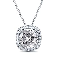 Mois 1 CT Round Colorless Moissanite Engagement Pendant, Wedding/Bridal Pendant, Solitaire Halo Style, Solid Gold Silver Vintage Antique Anniversary Promise Pendant Gift for Her
