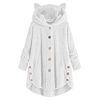 Andongnywell women's long-sleeved hooded faux fur one-piece fluffy oversized coat Round neck collar pocket warm (White,4X-Large)
