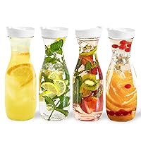 DilaBee Plastic Water Pitcher With Lid (32 Oz) Round Carafe Pitchers for drinks, Milk, Smoothie, Iced Tea, Mimosa Bar Supplies - Juice Containers with Lids for Fridge - Food Grade BPA-Free (4-Pack)