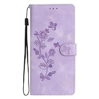 Flip Case Compatible with Motorola Moto E (2020) |Embossed Flower Butterfly Premium PU Leather Wallet Case | [Kickstand] [Card Slots] [Wrist Strap] Shockproof Phone Cover | Purple