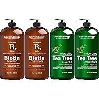 New York Biology Biotin Shampoo and Conditioner Set for Hair Growth with Tea Tree Shampoo and Conditioner Set - Thickening Formula for Hair Loss Treatment - Relief for Dandruff – 16 fl. Oz