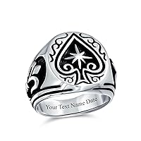 Antiqued Style Etched Good Luck Gambler Las Vegas Lucky Star Casino Elegant Black Spade Ring For Men .925 Sterling Silver