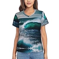 Scenic sea Water Women's T Shirts V-Neck Tops,Flowy Shirts Ideal Casual Occasions,Adaptable Summer Shirts for Most Women