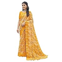 Indian Woman Printed Soft Silk Saree Muslim Blouse Sari 2129