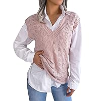 Women's Outwear Vest Gilet V Neck Sleeveless Knitted Vest College Style Pullover Sweater