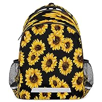 Sunflower Yellow Backpack, Lightweight Backpack with Reflective Strip Travel Bag Casual Daypack Laptop Bag(Floral Black)