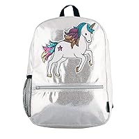 Fashion Angels Silver Shimmer Unicorn Backpack (77459) Sequin Unicorn Patch, Fashion Backpack