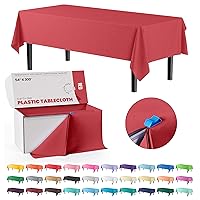 Exquisite Red 54x300in Plastic Disposable Tablecloth Roll with Built-in Cutter - 36 Rectangle Table Covers in a Box