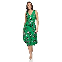 Tommy Hilfiger Women's Jersey Tie Waist Fit and Flare, Jolly Green Multi 6