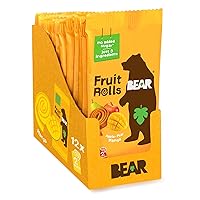BEAR Real Fruit Snack Rolls, Mango – 12 Pack (2 Rolls Per Pack) – Gluten Free, Vegan, and Non-GMO – Healthy School And Lunch Snacks For Kids And Adults, 0.7 Ounce