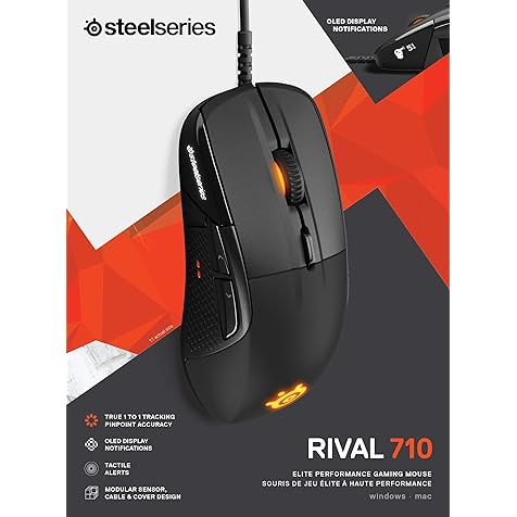 Rival 710 Gaming Mouse - 16,000 CPI TrueMove3 Optical Sensor - OLED Display - Tactile Alerts - RGB Lighting, Black
