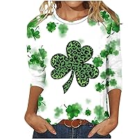 Womens 3/4 Sleeve Tshirt Lucky St Patricks Day Tees Shirt Shamrock Irish Plus Size Tops Regular Fit Casual Graphic Tshirts