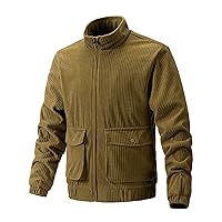 Men's Casual Corduroy Jacket Winter Warm Full Zip Bomber Style Vintage Jackets Long Sleeve Cargo Coat Outerwear